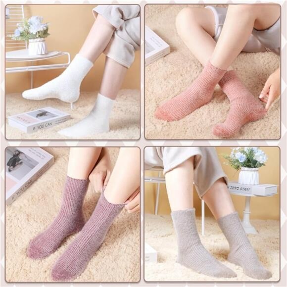 New 5 Pairs Fuzzy Soft Cozy Comfortable Socks for Women, Casual Sleep Comfy Sock - Picture 6 of 6